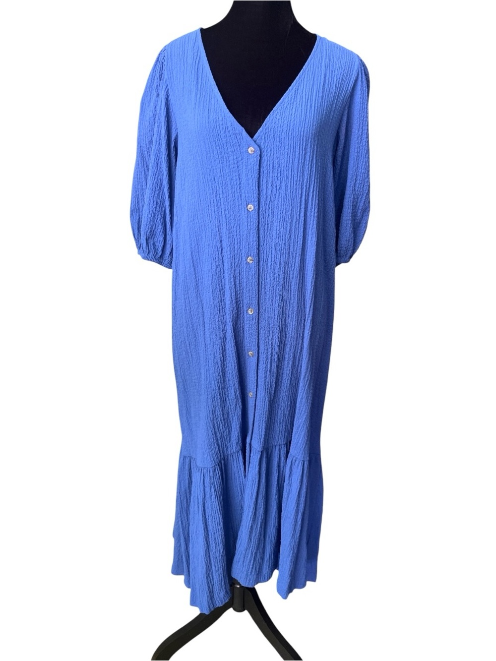 Maeve Anthropologie Scarletta Maxi Dress Cornflower Blue Crinkle Button Front
